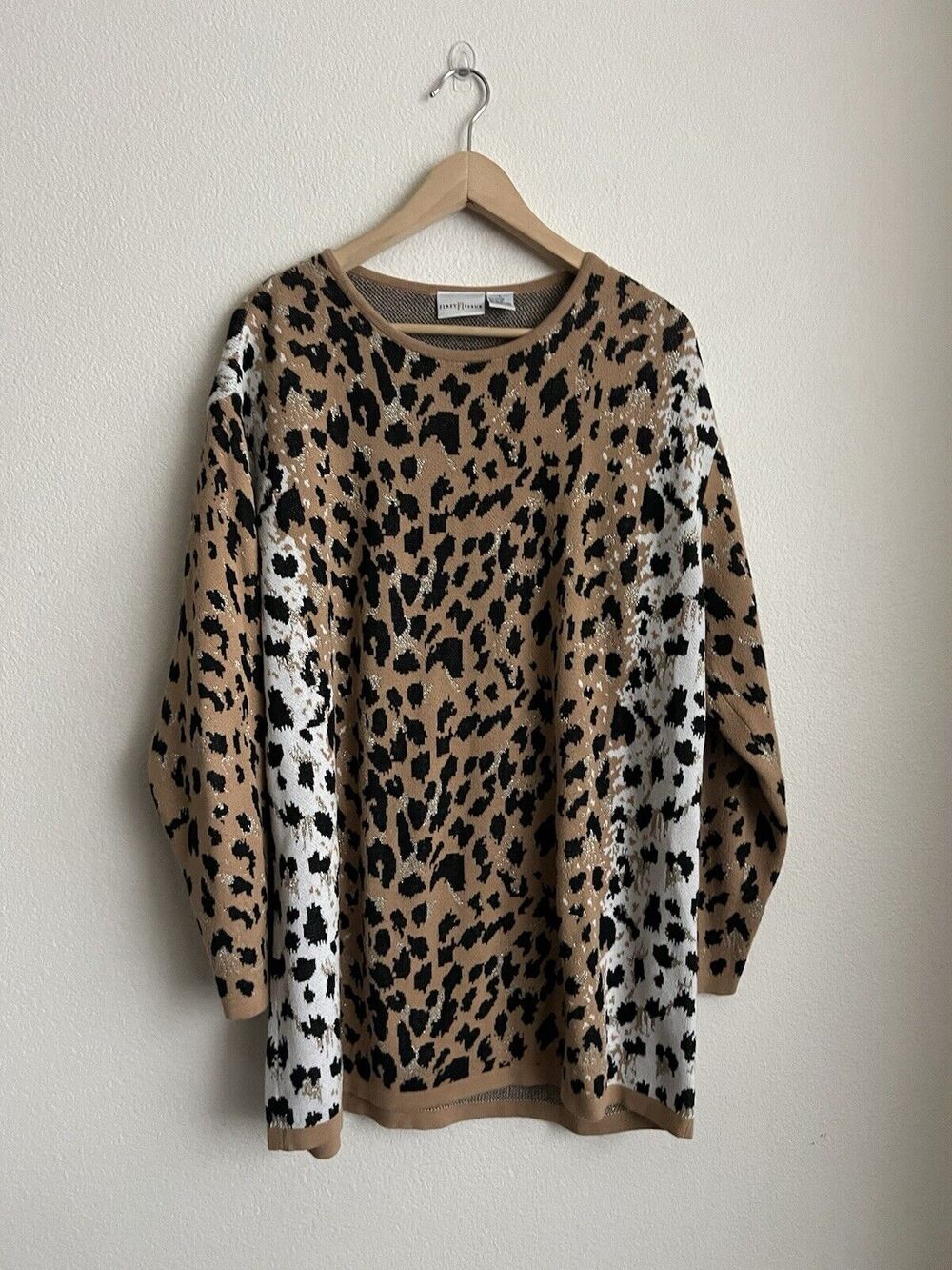 Vintage Liz Claiborne First Issue Womens Sweater animal print leopard Size Large